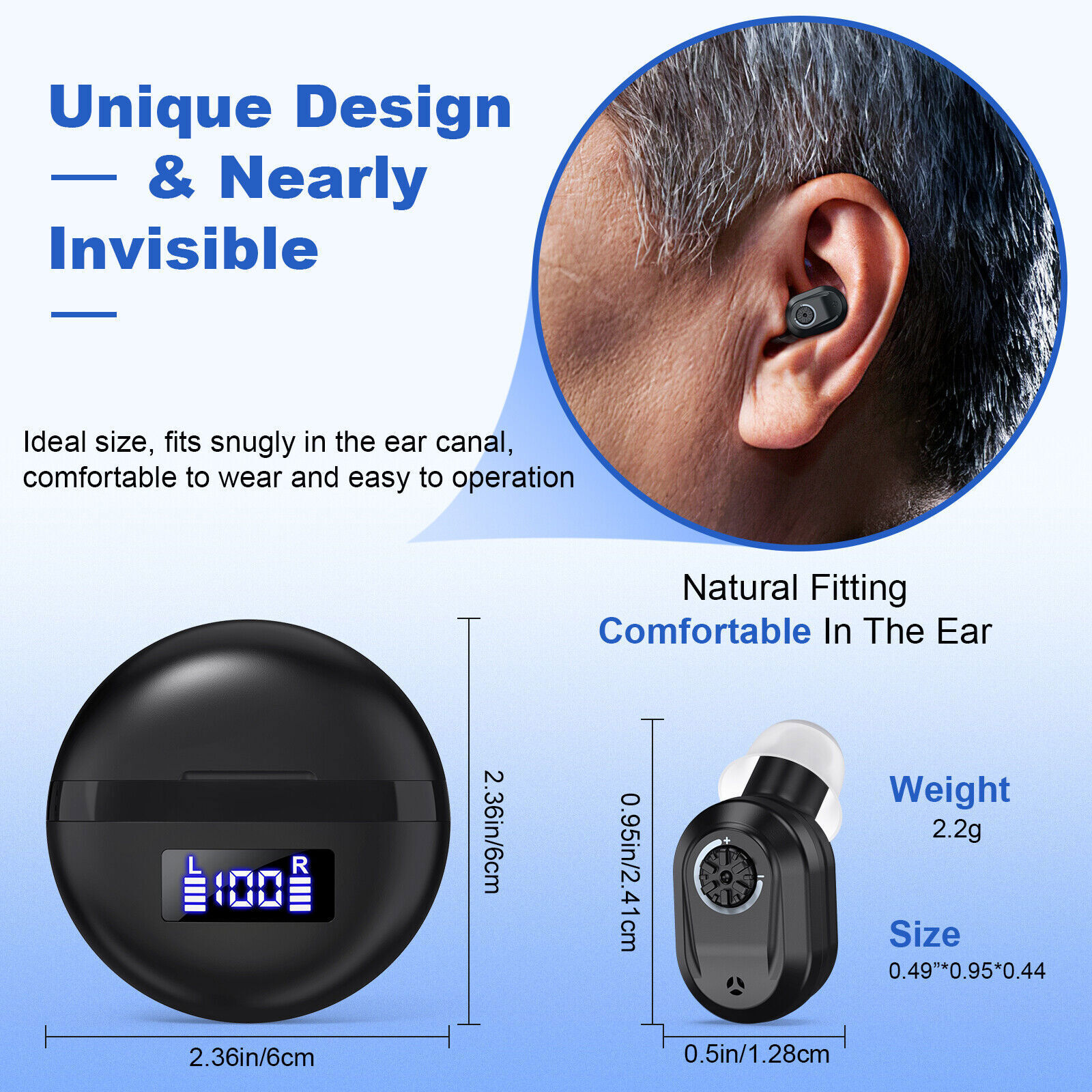 Pair Of In-Ear Hearing Aids With Digital Display & Rechargeable Batteries