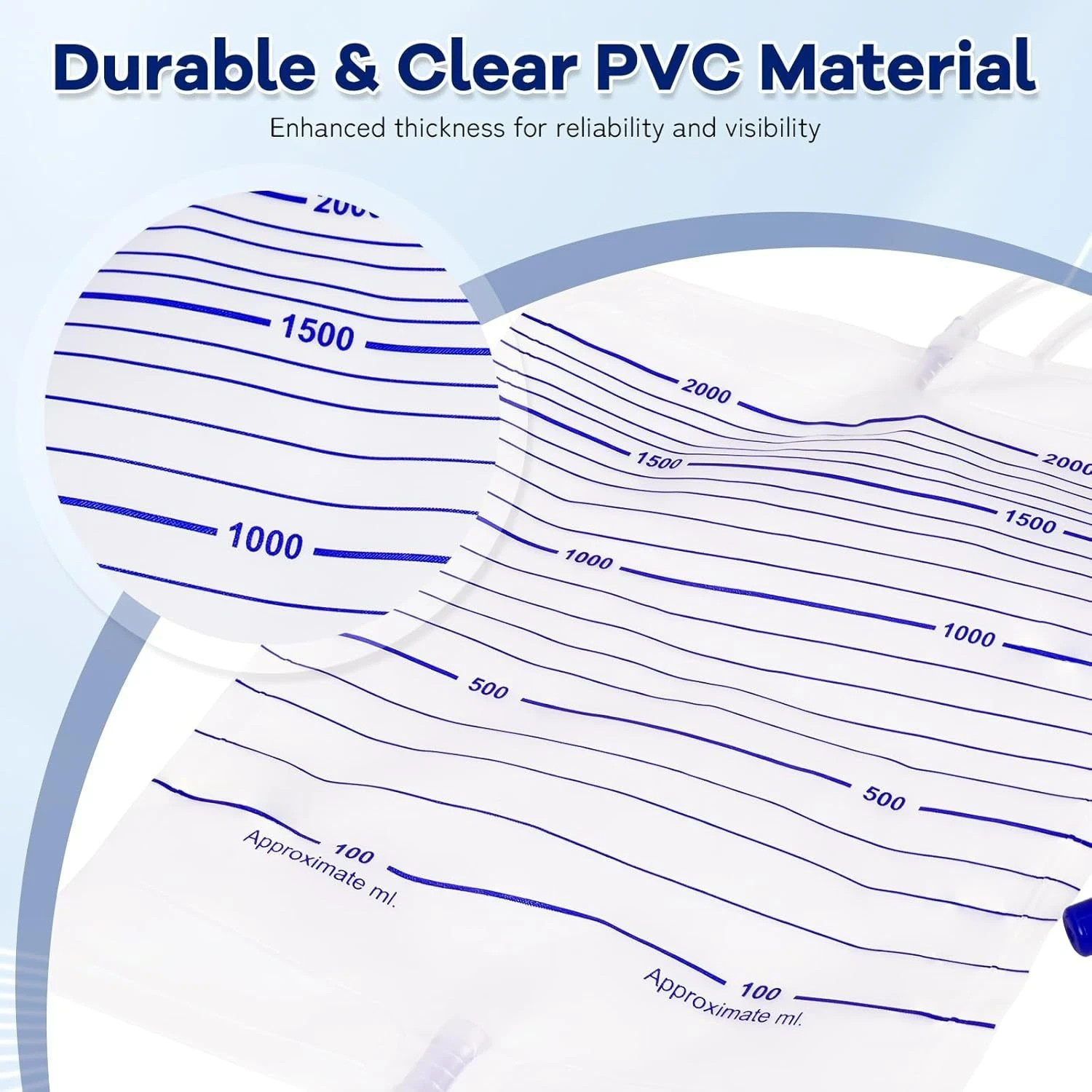 50 Pack Urinary Drainage Bag, 2000mL Drain Bags for Home & Hospitals Health Aids