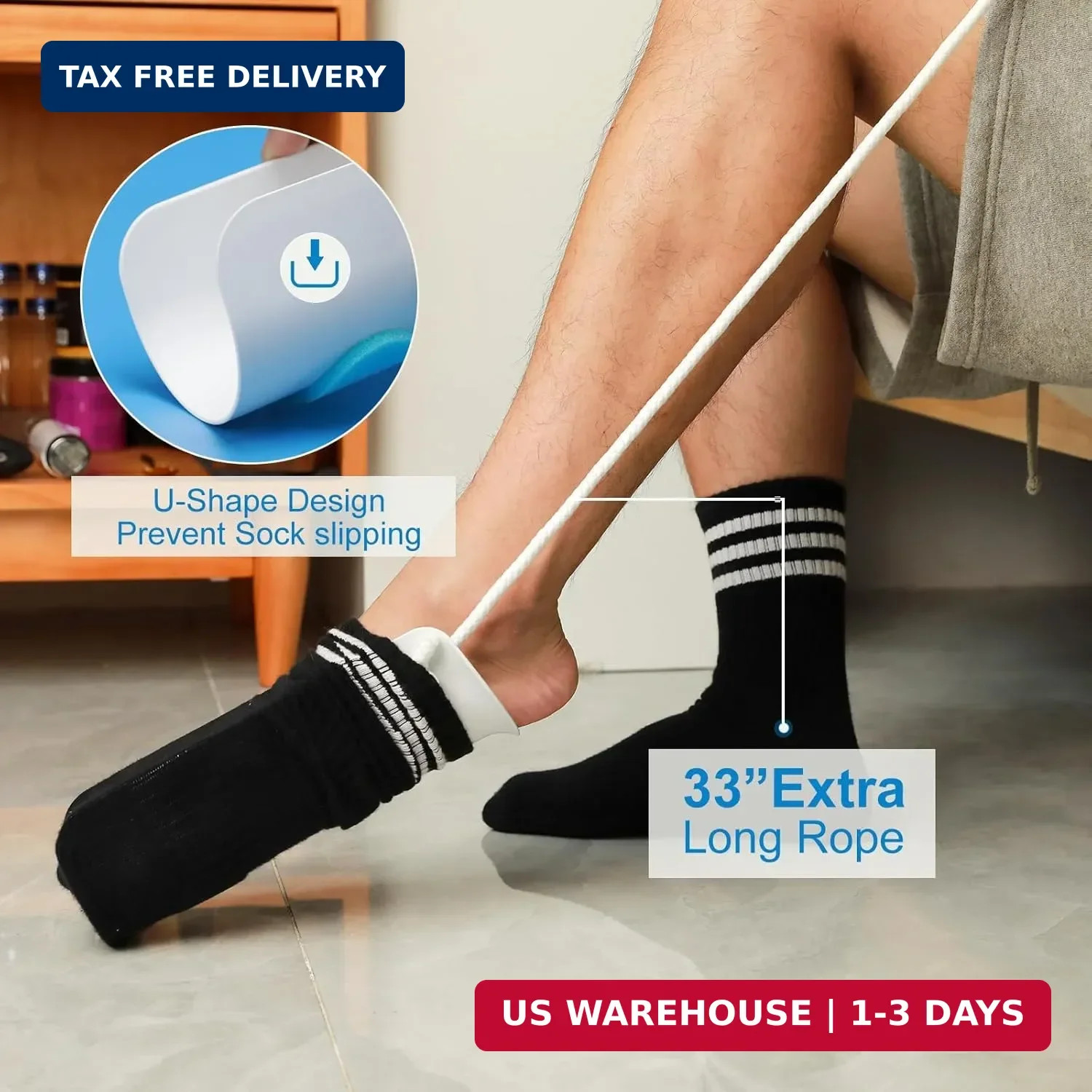 Jellas Sock Aid Kit, Flexible Sock Aid Device with Long Rope – Sock Puller aid E