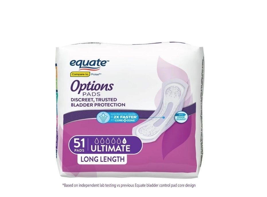Equate Options Women’s Incontinence Pads Ultimate Absorbency, Long Length 51