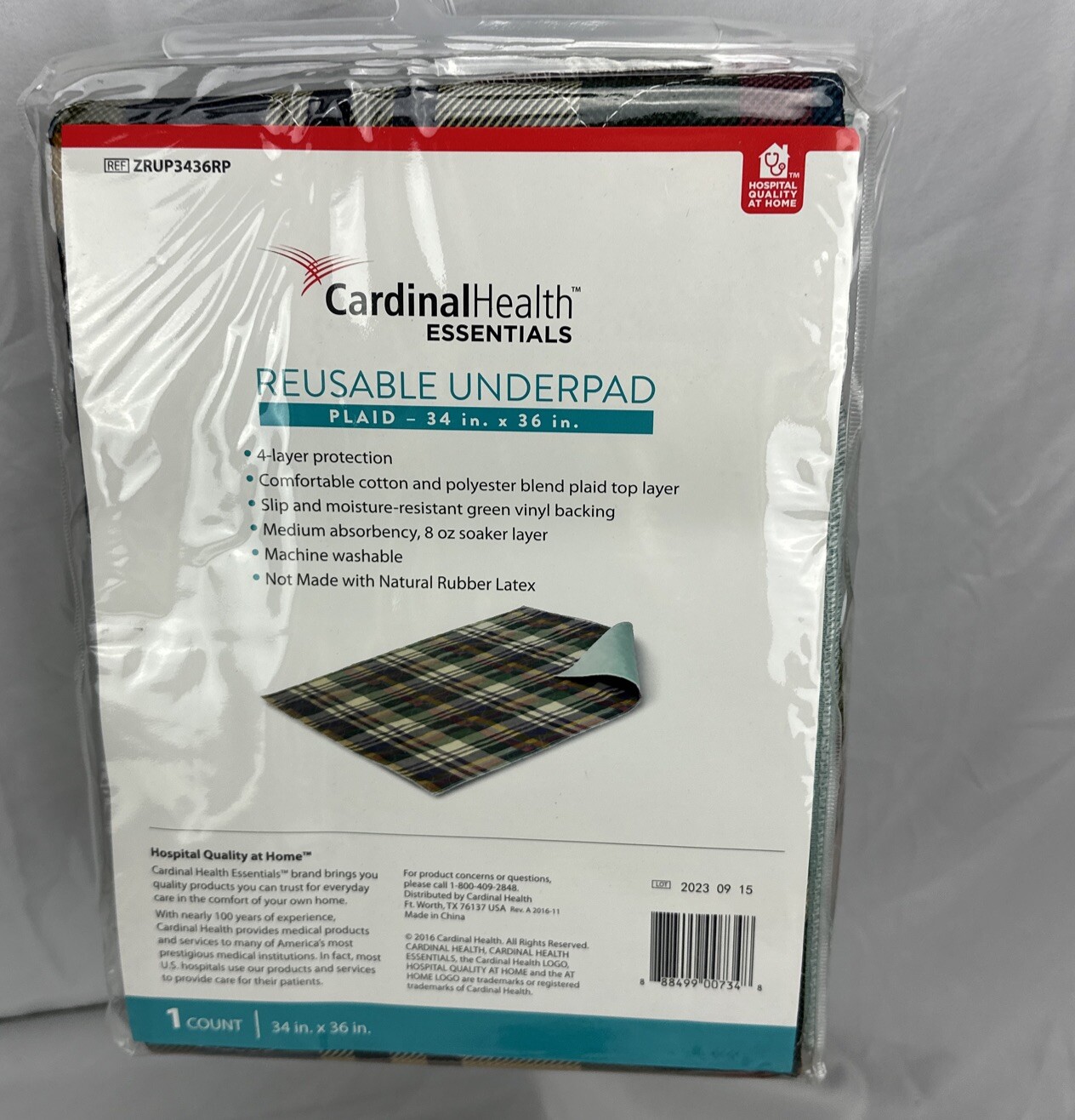 Reusable Washable Bed Underpad 34 x 36 Plaid Reusable Adult Pad Waterproof NEW