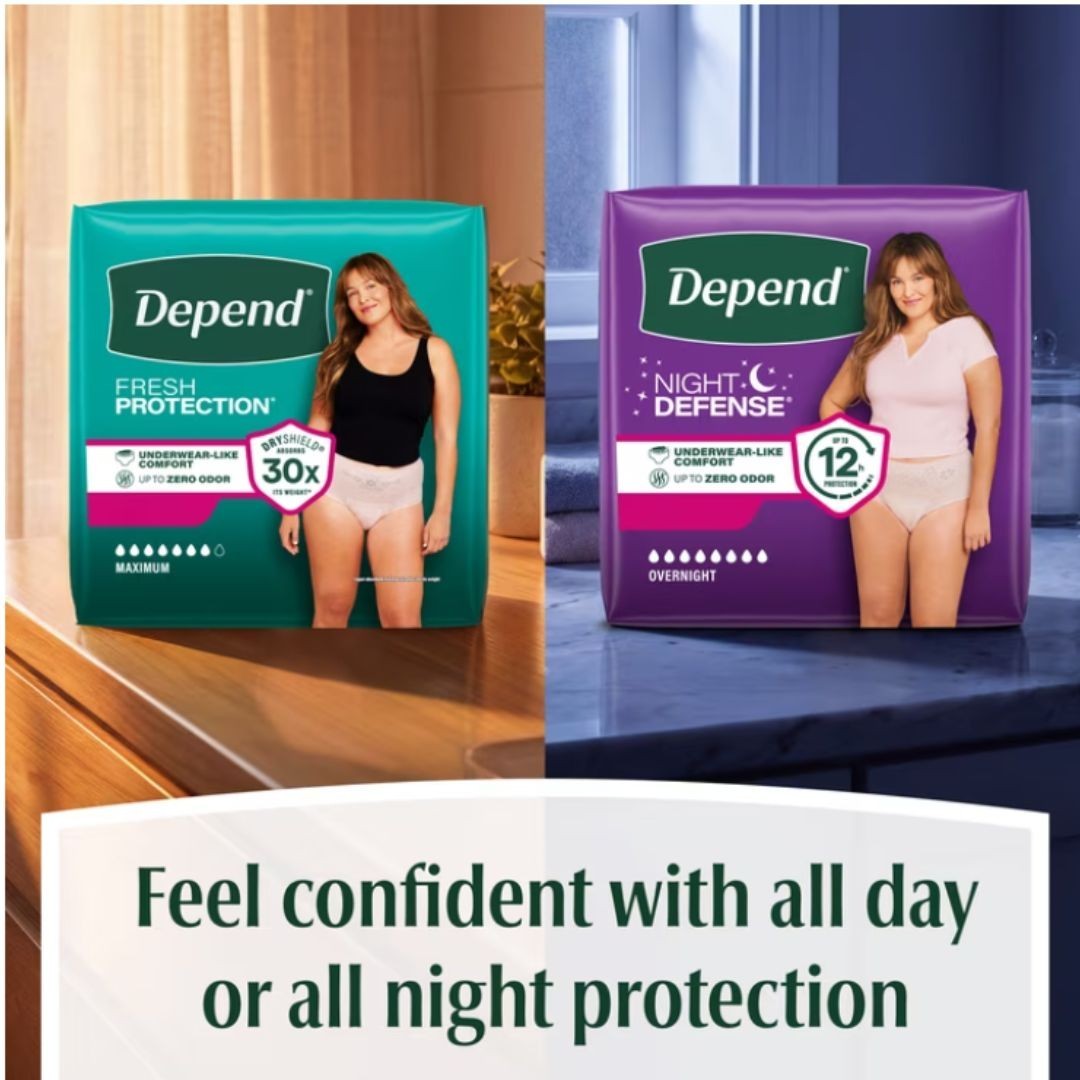 Depend Night Defense Incontinence Underwear for Women, Adult Diapers, M, 24 Ct