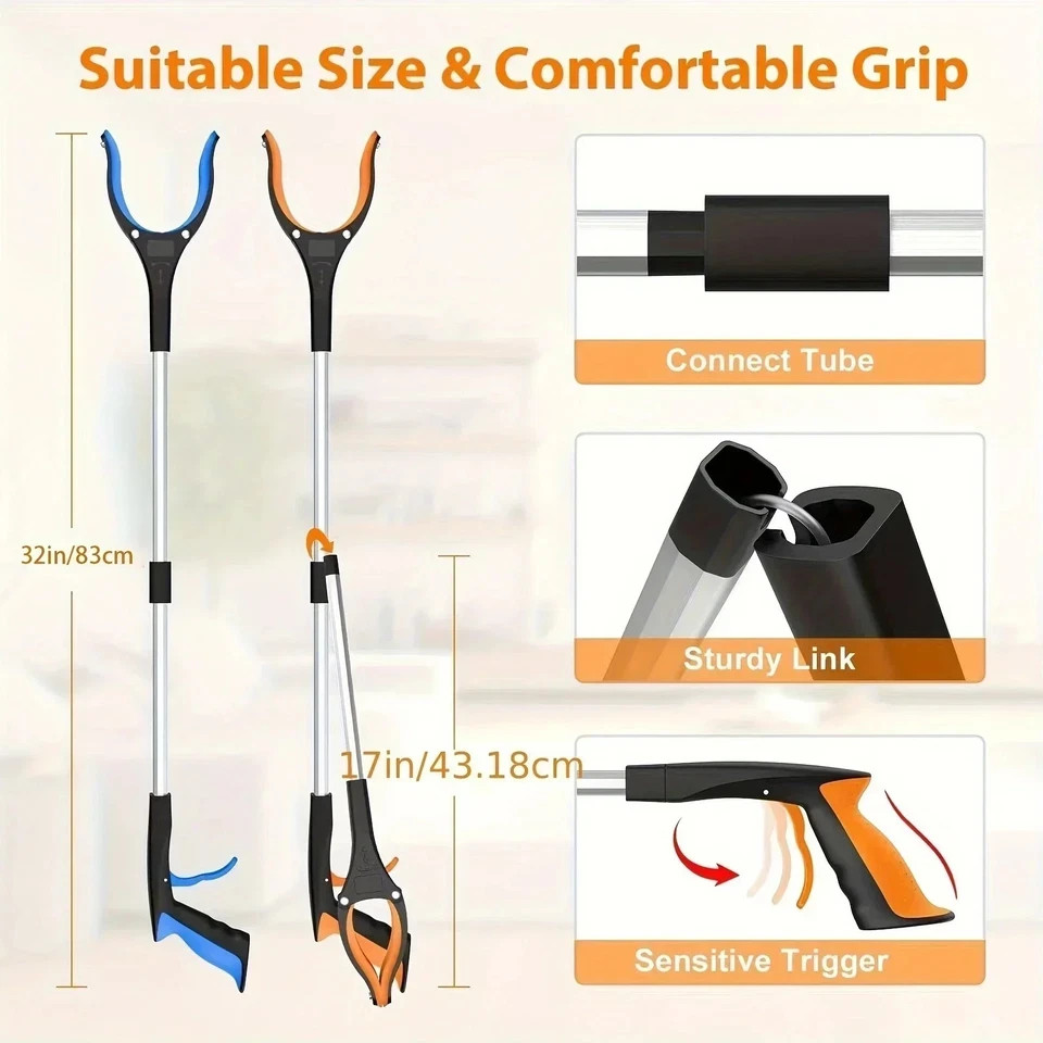 Foldable Reacher Grabber Tool Rotating Jaw & Magnet Trash Picker Heavy Duty