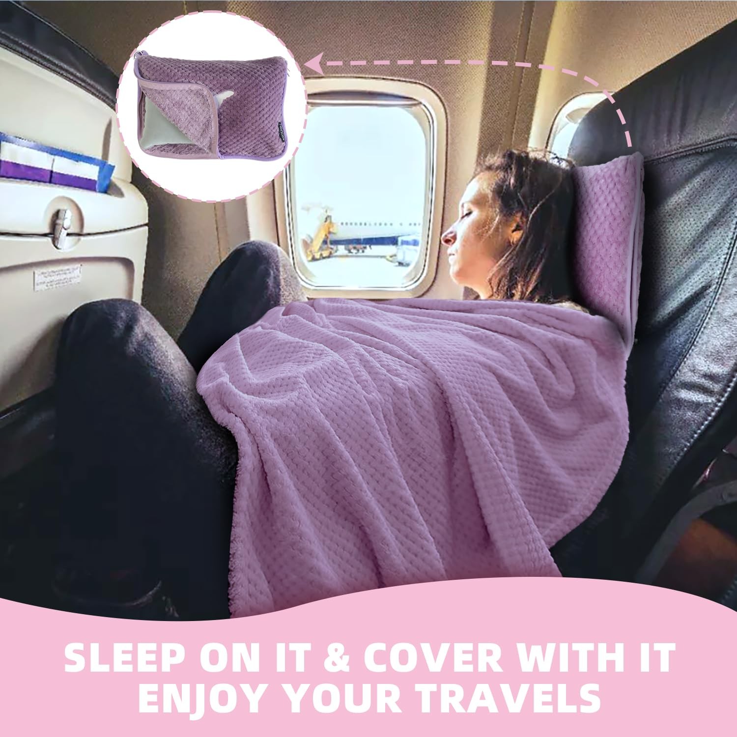 Nenolix 3 in 1 Travel Blanket Pillow Set – 350 GSM Thick Large, Violet