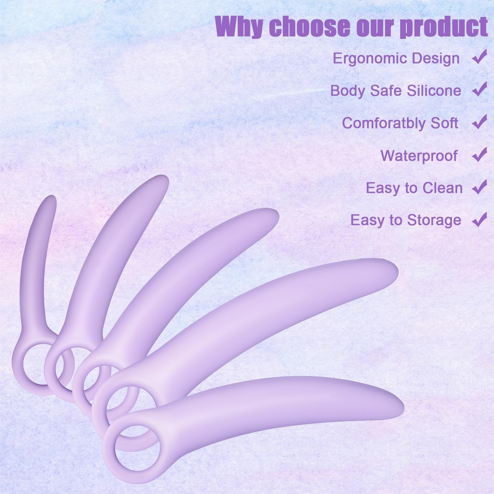 Tisancy 5 Size Silicone Pelvic Floor Muscle Dilator Exerciser Trainer Purple