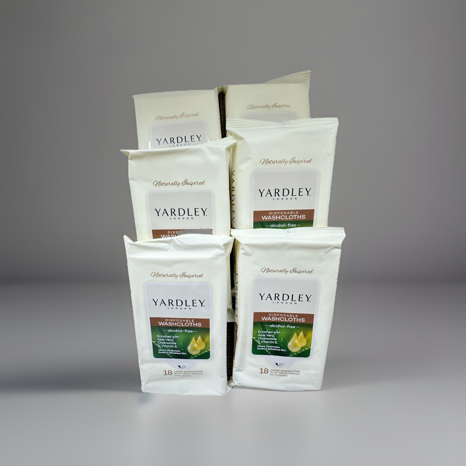 6x Lot of Yardley London Body Wipes 18 ct. Disposable Wash Cloths 12×8″ 108 CT