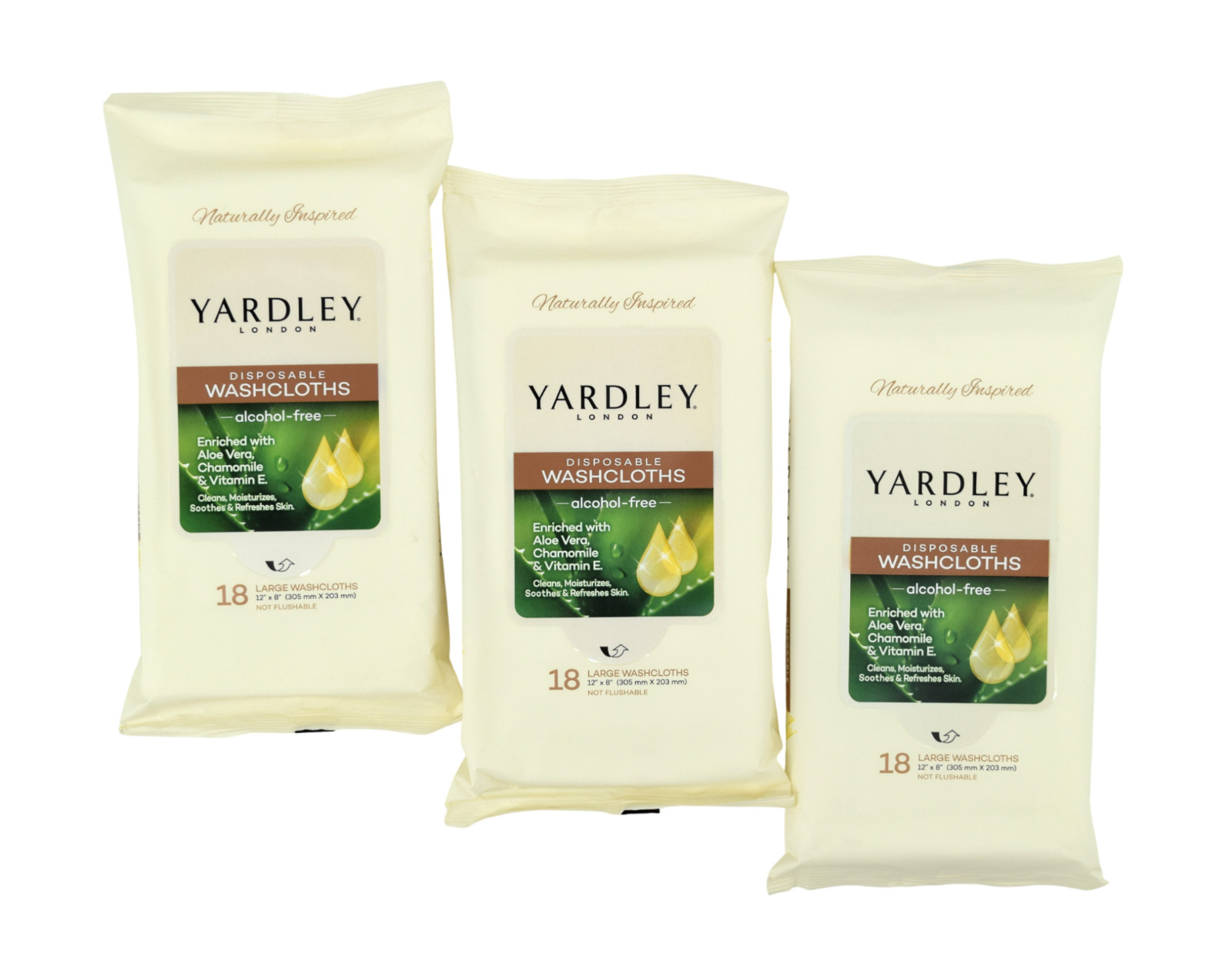 Yardley London Disposable Washcloths 3-Pack (54ct) 12×8 Body Wipes – Aloe Vera