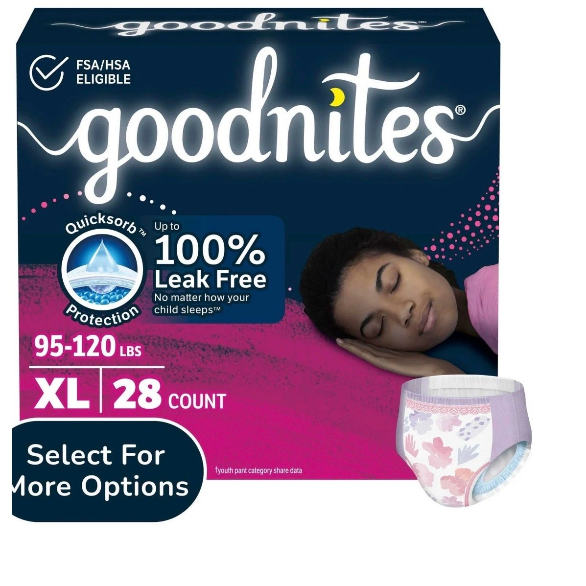 4 packs Goodnites Youth Girls Nighttime Underwear X Large 95-120 lbs 36 ct