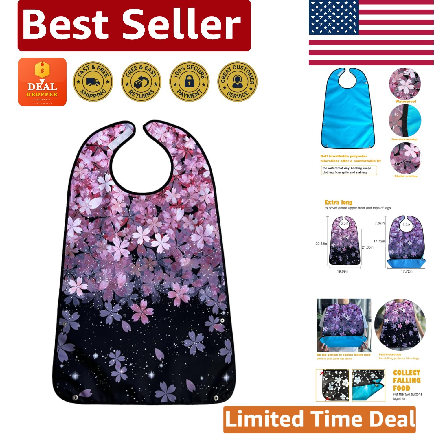 Soft & Stylish Large Adult Bibs – Waterproof with Crumb Catcher for Seniors
