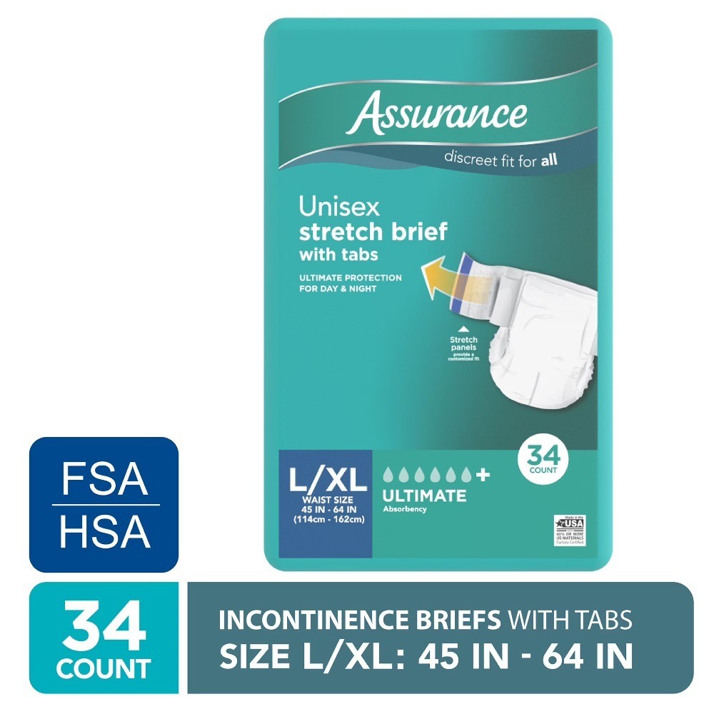 L/XL Unisex Stretch Briefs with Tabs, Pack of 34