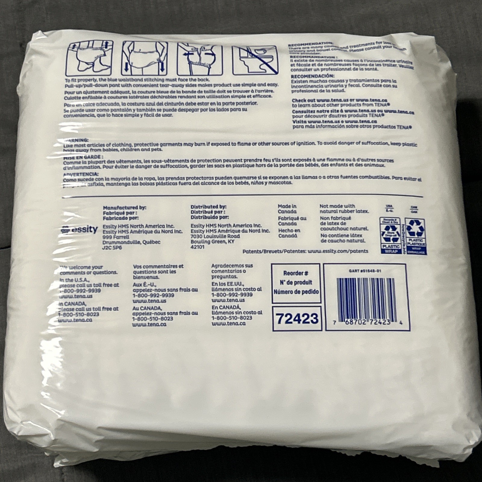 TENA Dry Comfort Protective Underwear, Unisex, Size L, 18 Pack, Adult Diapers
