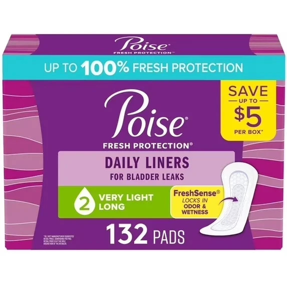Poise Daily Incontinence Panty Liners, 2 Drop Very Light, 132 ct. FREE FAST SHIP