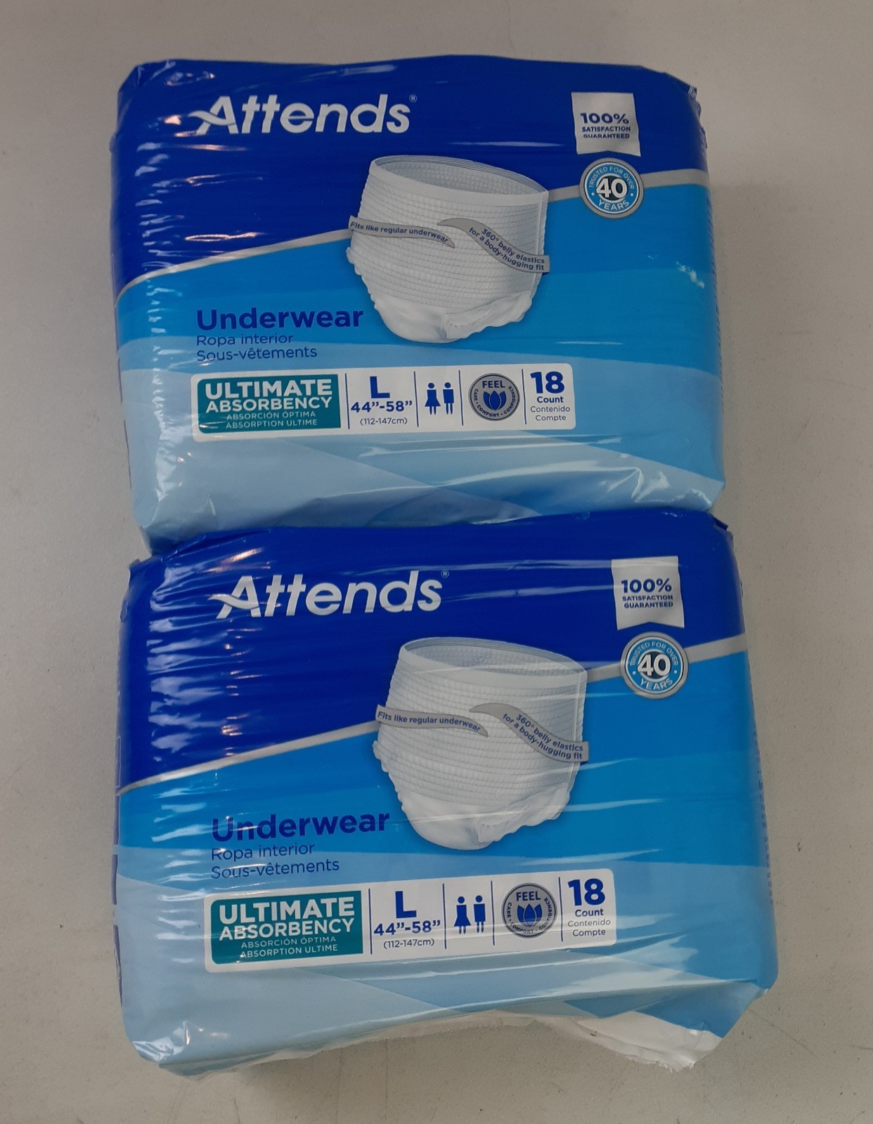2 Pk Attends Underwear Ultimate Absorbency Large (2×18) 36 Count 44″-58″ APP0730