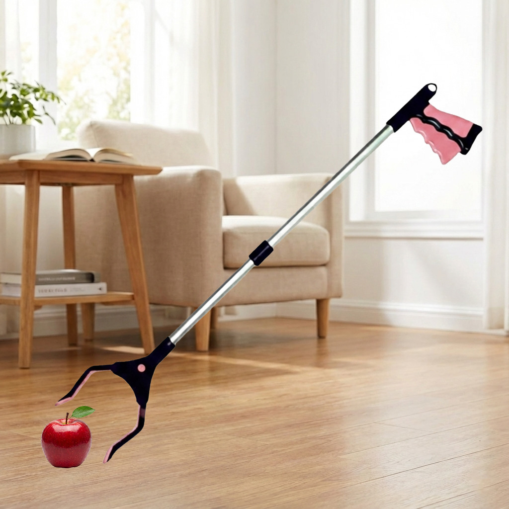Foldable Grabber Reacher for Adults -Rotating Head, Non-Slip Grip, 32″ Long Pink