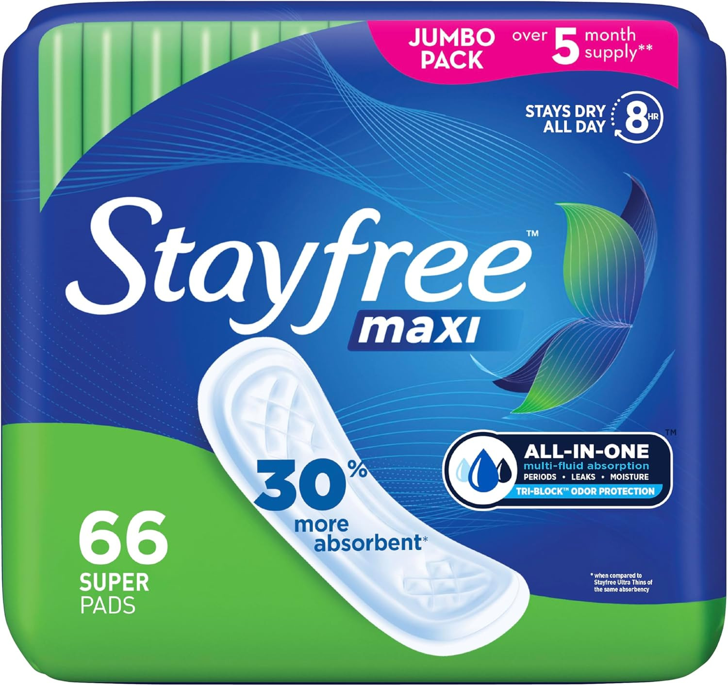 NEW Stayfree Maxi Pads for Women, Super Protection Absorption – 66 Count