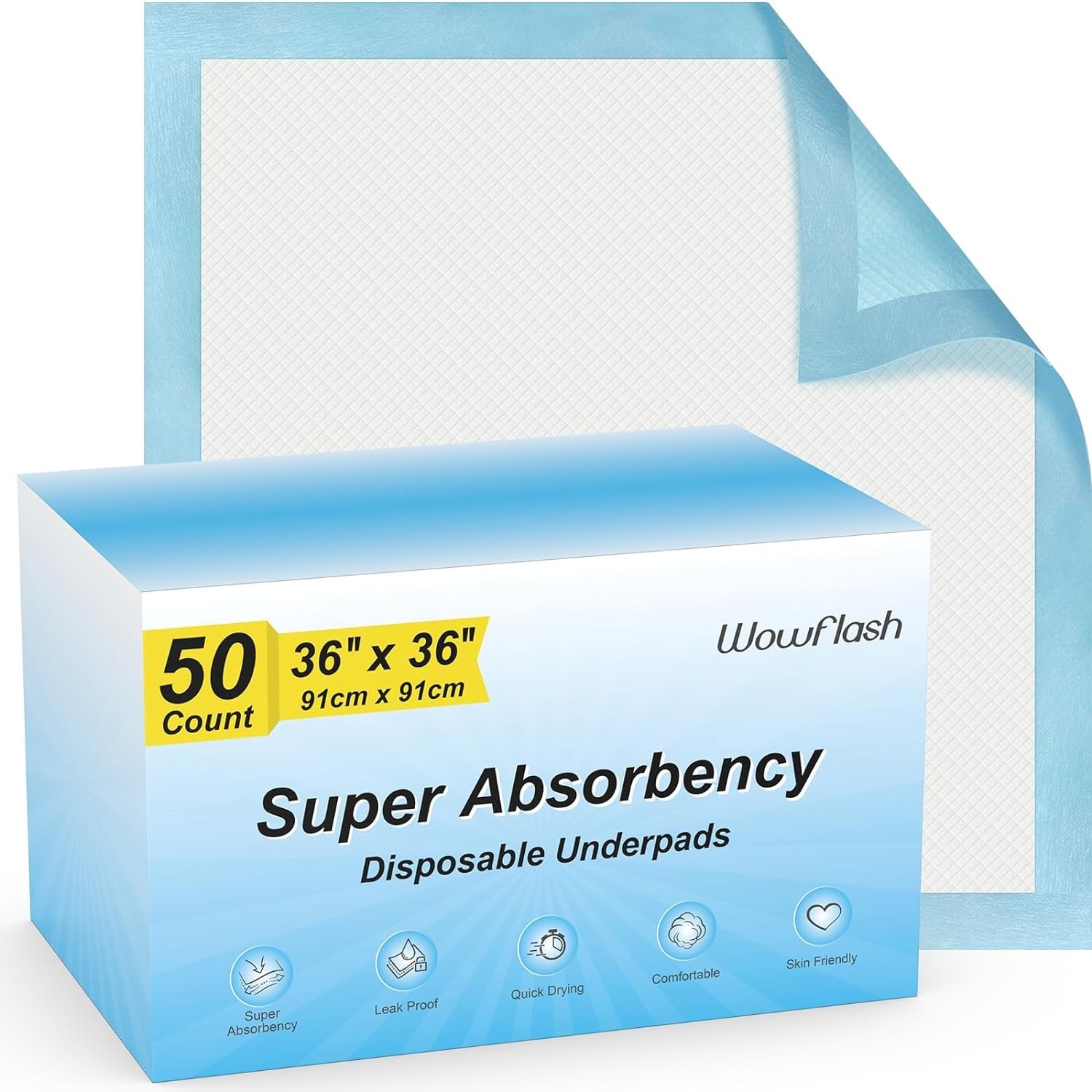 50 Count 36″x36″ Disposable Underpads – Quick Drying & Leakproof for All