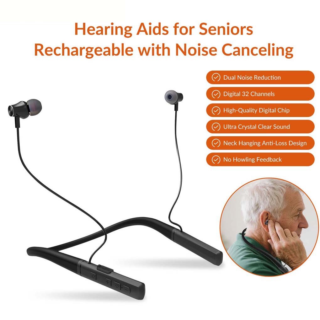 Rechargeable Hearing Aids Neckband Sound Amplifier for Seniors Long Battery Life