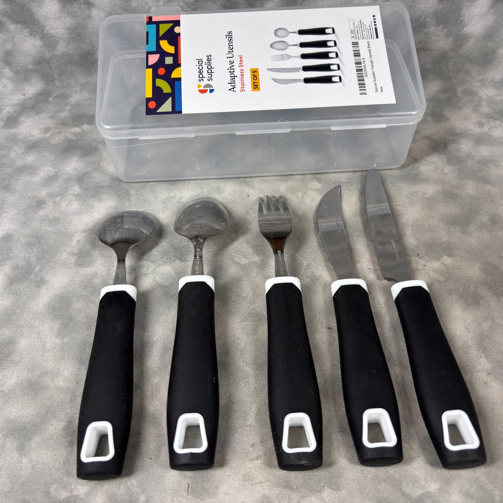 Special Adaptive Utensils Set 5 Stainless Steel Ergonomic Grip Spoon Fork Knife