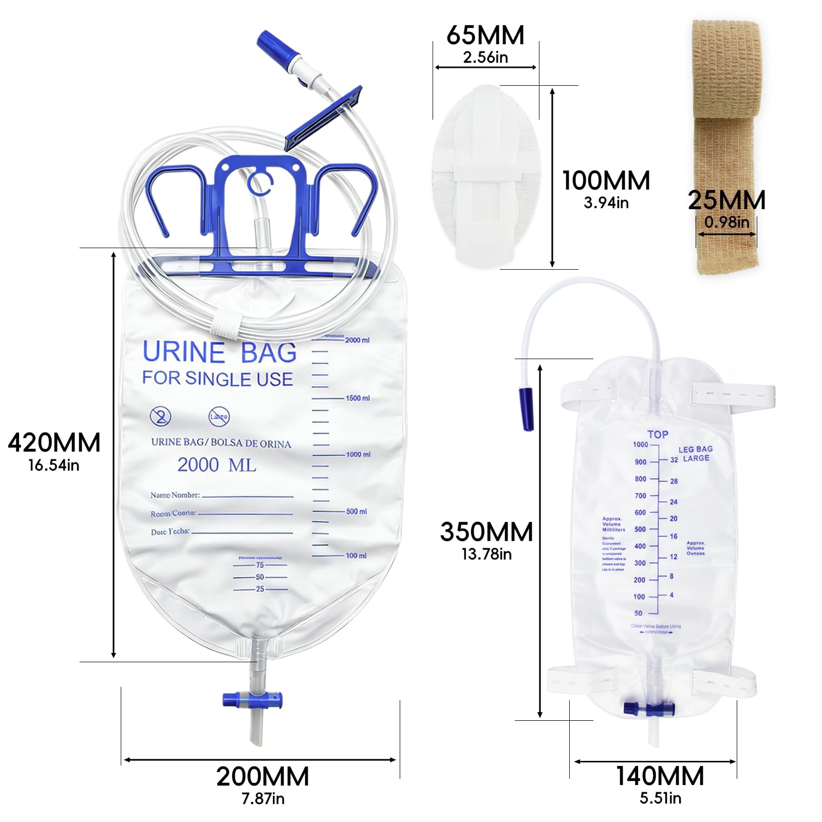 External Catheters for Elderly Men Age 80,20pcs Latex Sets,1pcs 2000ml Cathet…