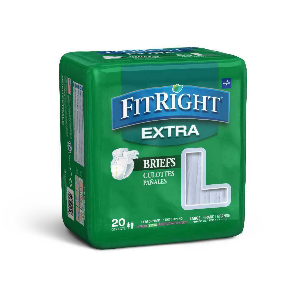 (80) Medline FitRight OptIFit Breifs Extra Absorbent Size Large 44-56 in Waist