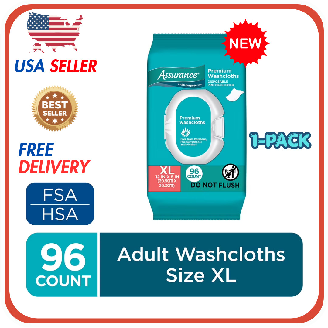 Assurance Premium Disposable Washcloths XL 96 Count | Extra Large Adult Wet Wipe