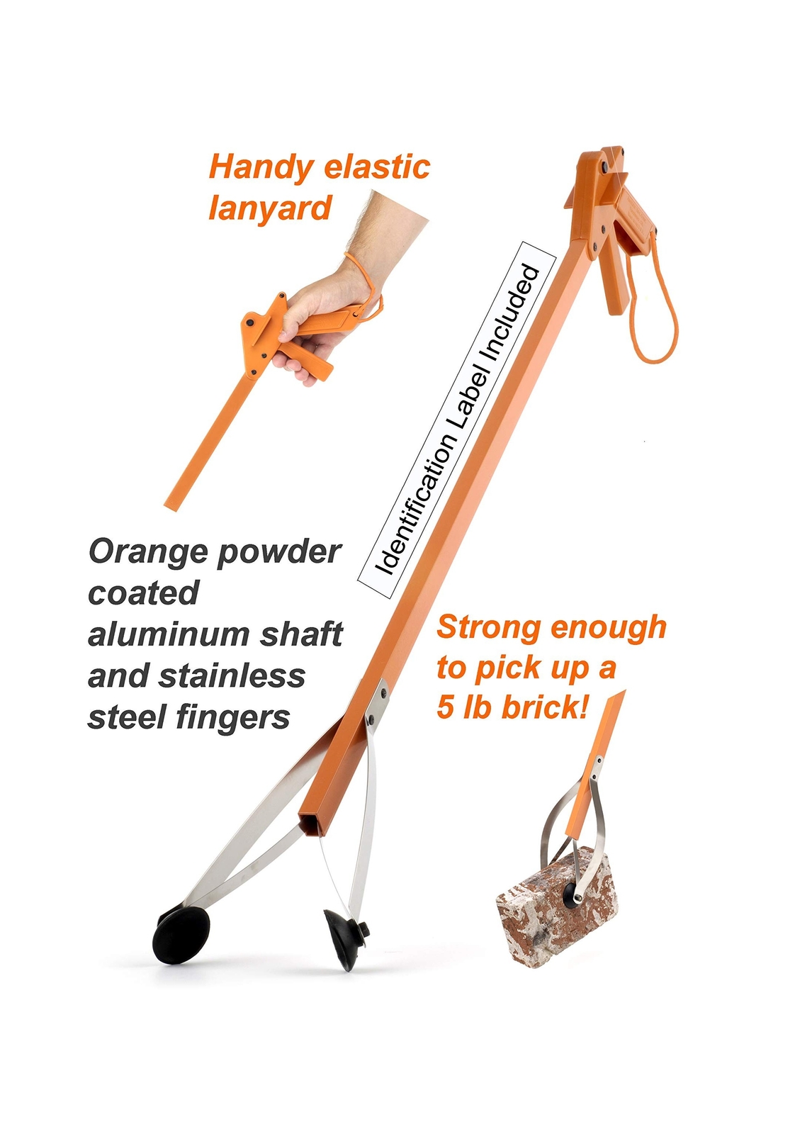 ArcMate Orange-U-Tongs PRO Grade Litter Pick up Tool, Elastic Lanyard, Suctio…