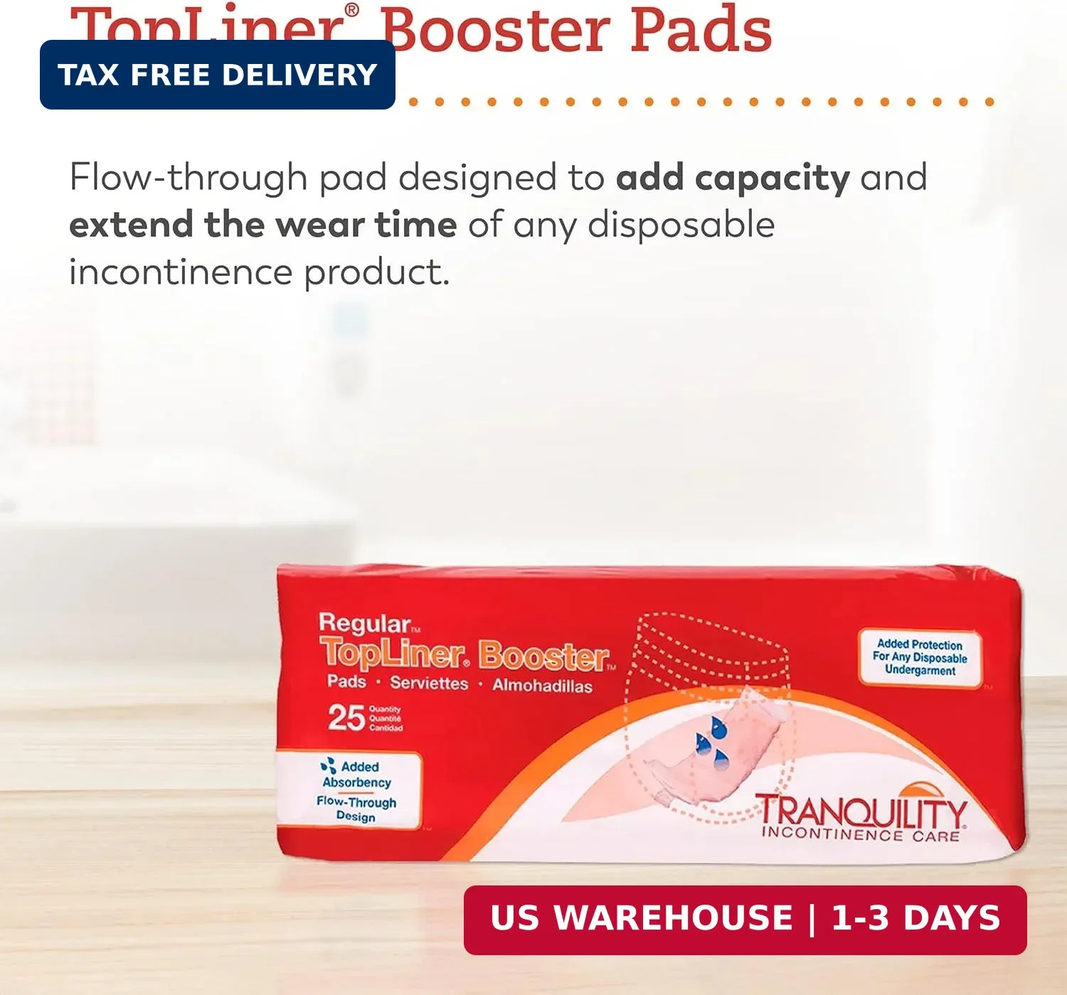 Tranquility TopLiner Disposable Booster Pads, Super (15″ x 4.25″), Flow-Through