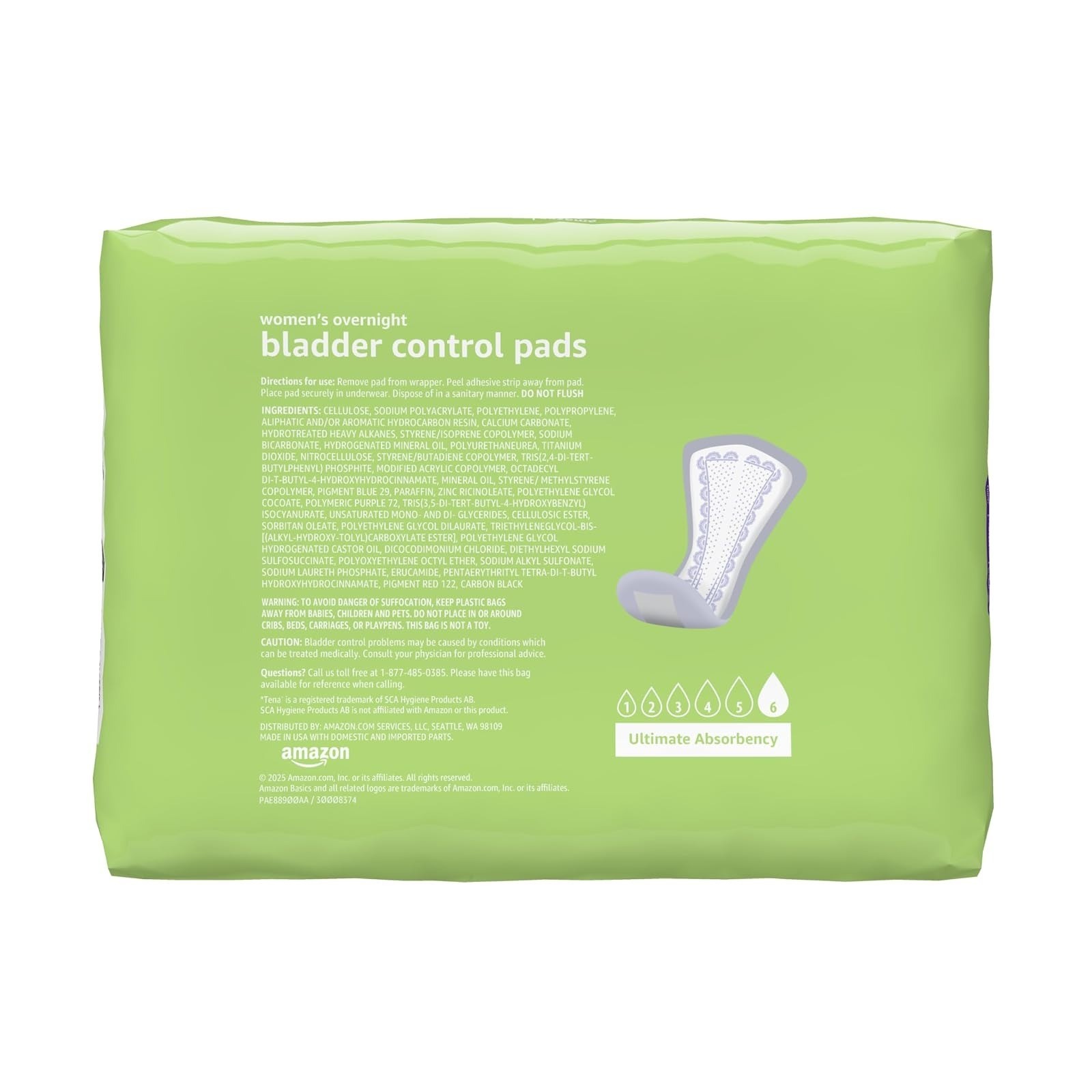 Amazon Basics Overnight Bladder Control Pads, 30 Count (1 Pack of 30)