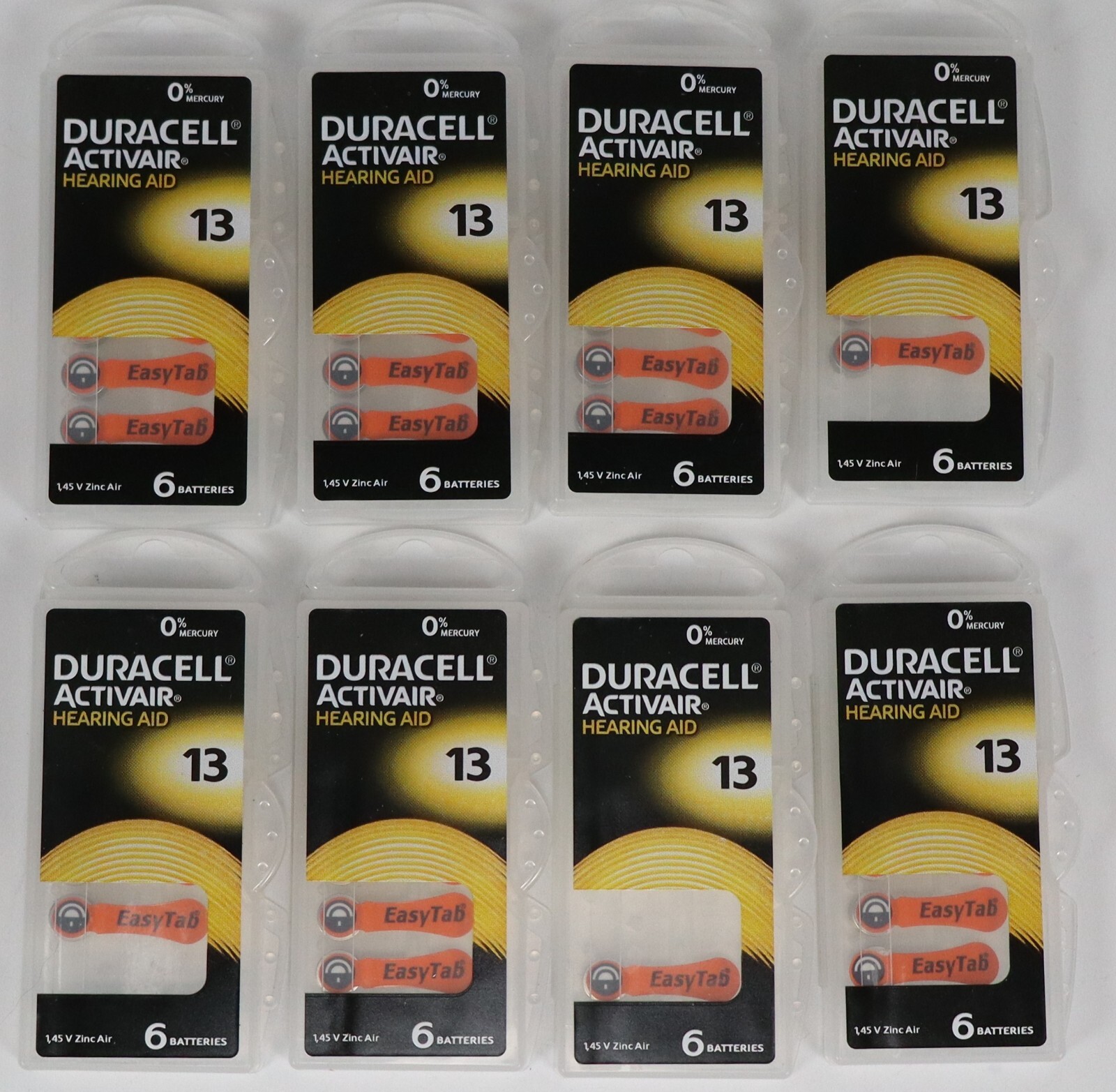Duracell Activair 1.45A Hearing Aid Batteries 13 (Orange) 8 packs of 6 EXPIRED
