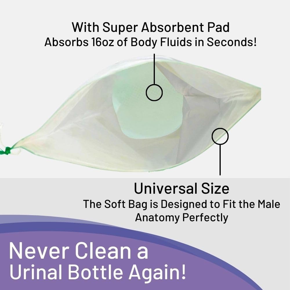 Disposable Male Urinal Bags – Medical Grade Pee Bags with Super Absorbent Pads,