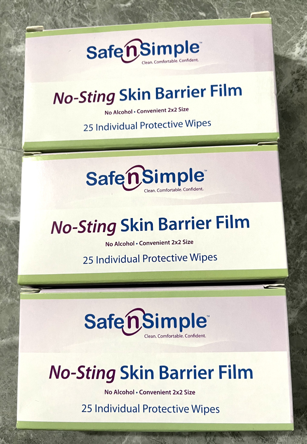 Safe N Simple No-Sting Skin Barrier Film 2 x 2 Wipes 25 per Box ( 3 Boxes)