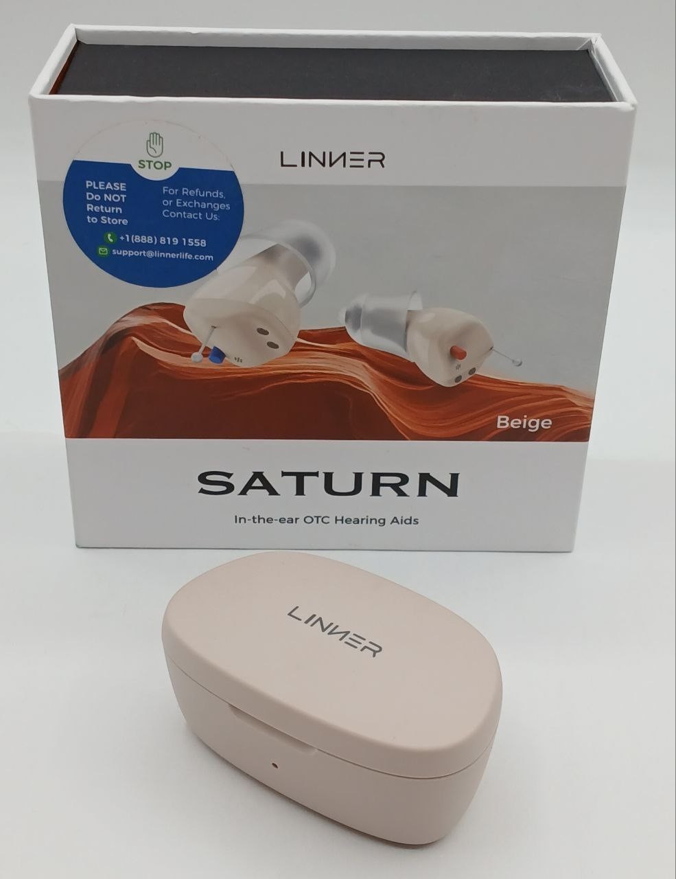 LINNER Saturn In-the-Ear OTC Hearing Aids Beige Model F910A New Open Box