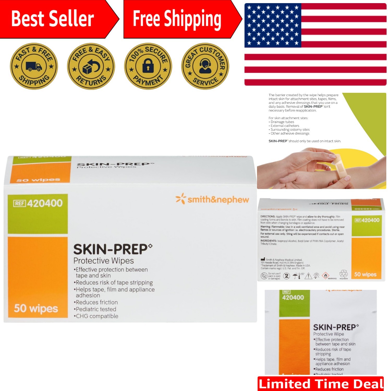 Smith & Nephew Skin-Prep Protective Barrier Wipes – 50 Count for Sensitive Skin
