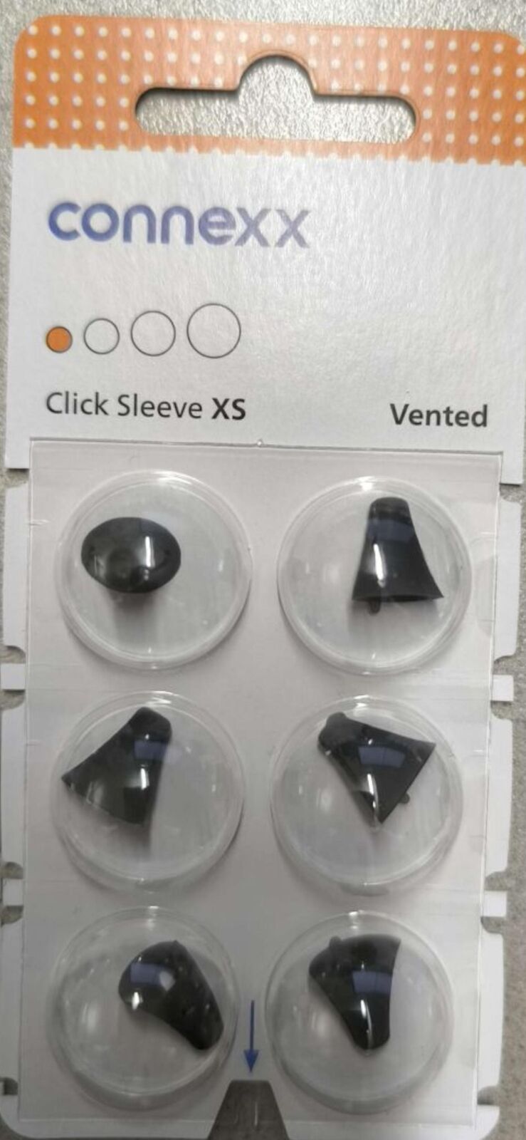 5x connexx Sleeve : Vented XS Dome 6er Blister Orange Hearing Aid Dome