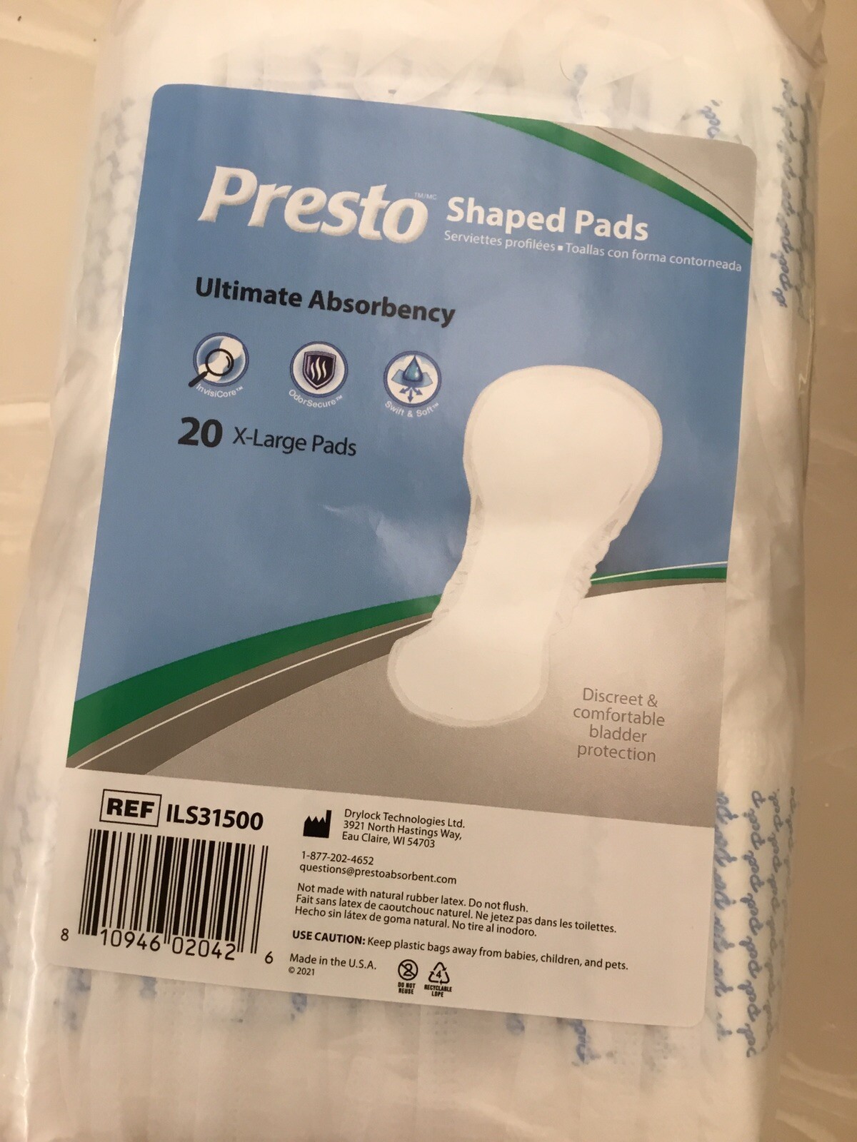 Presto Shaped Pads Bladder Protection Ultimate Absorbency 20 X-large Pads