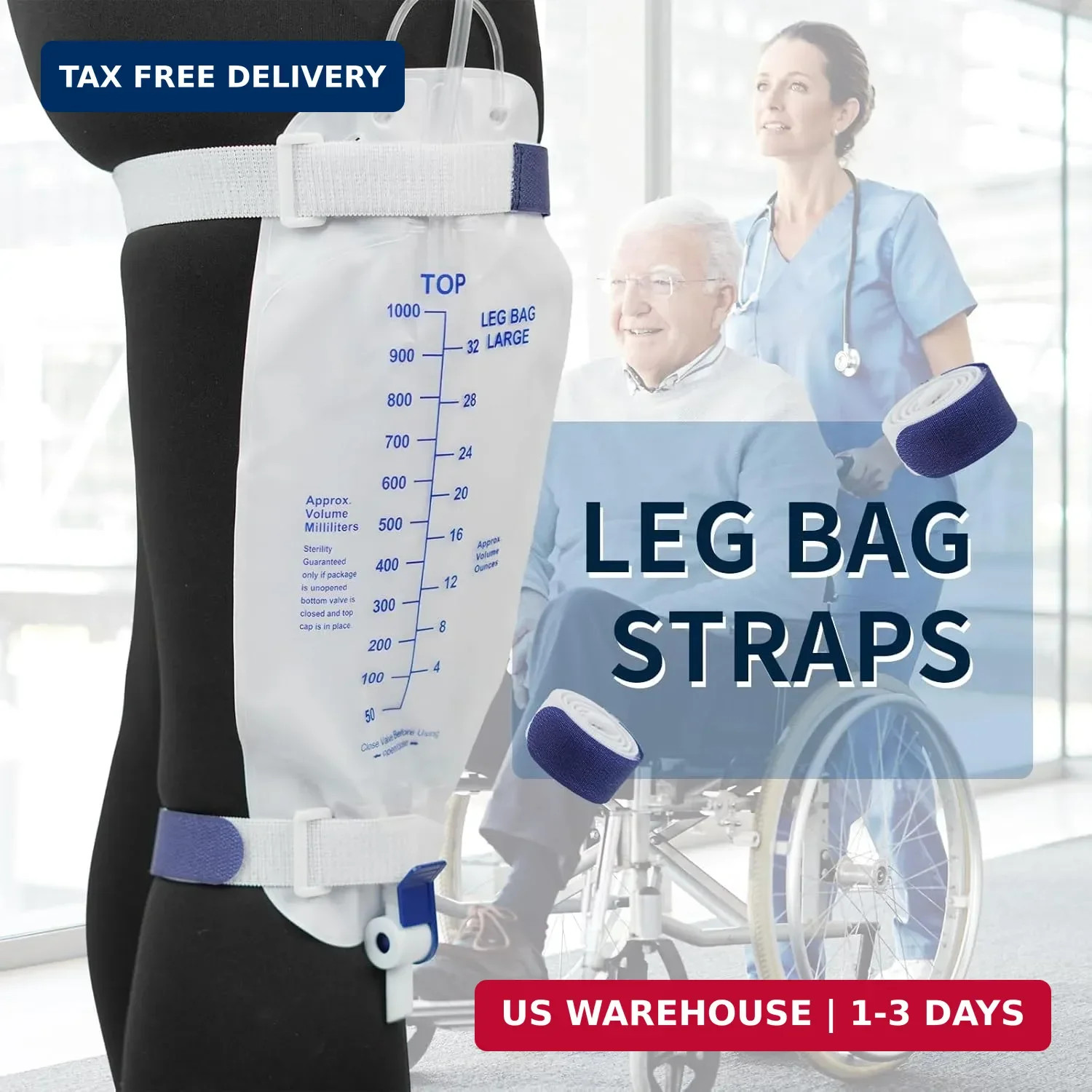 4 Packs Leg Bag Straps(Blue), Urine Drainage Bag Strap Catheter Leg Bag Straps w