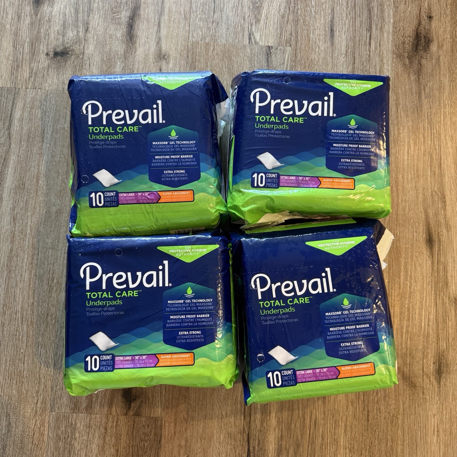 4 – Prevail Total Care Underpads 10 Count XL 30″ x 30” Super Absorbent