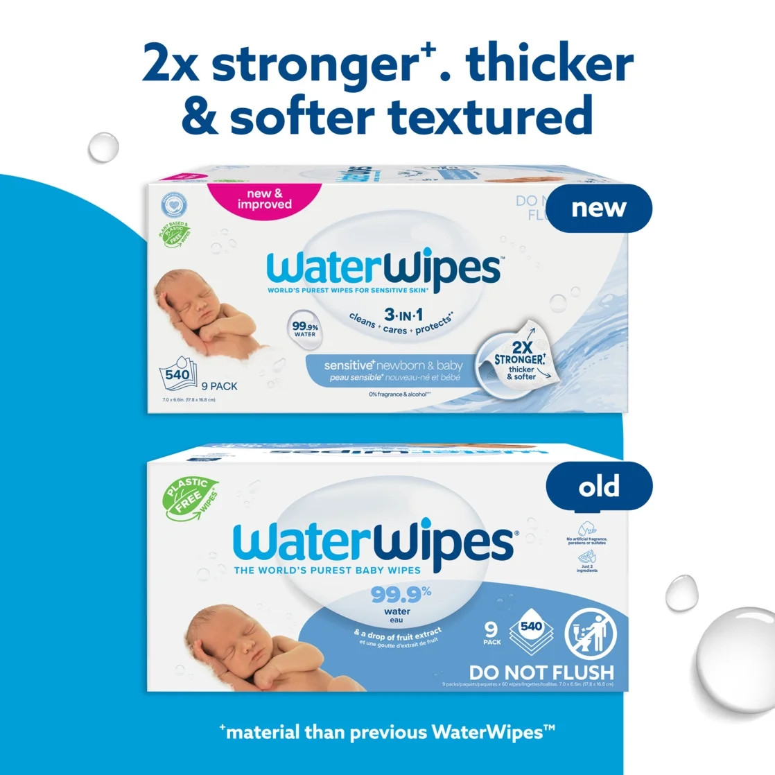 Sensitive+ Newborn & Baby Wipes, 3-In-1 Cleans, Cares, Protects, 99.9% Water, Un