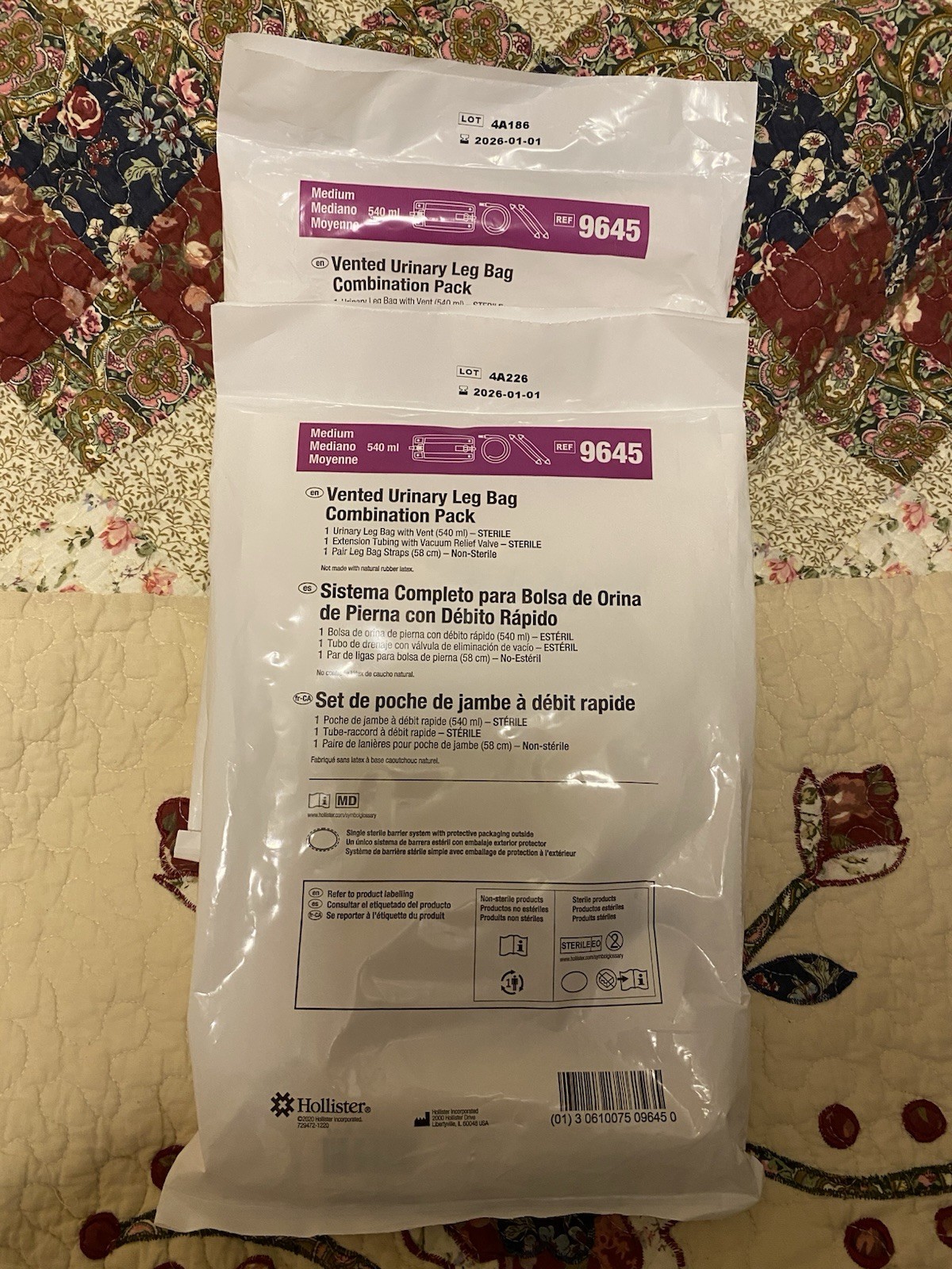HOLLISTER (2) Vented Urinary Leg Bags Combination Pack, Medium 18 oz. 9645