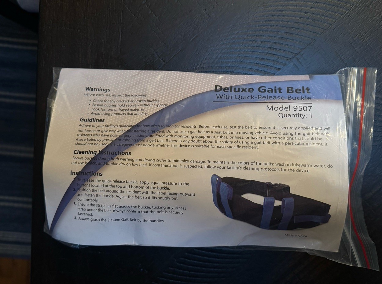 NYOrtho Deluxe Gait Belt 9507 Transfer Belt Quick Release 6 Handles 28-55