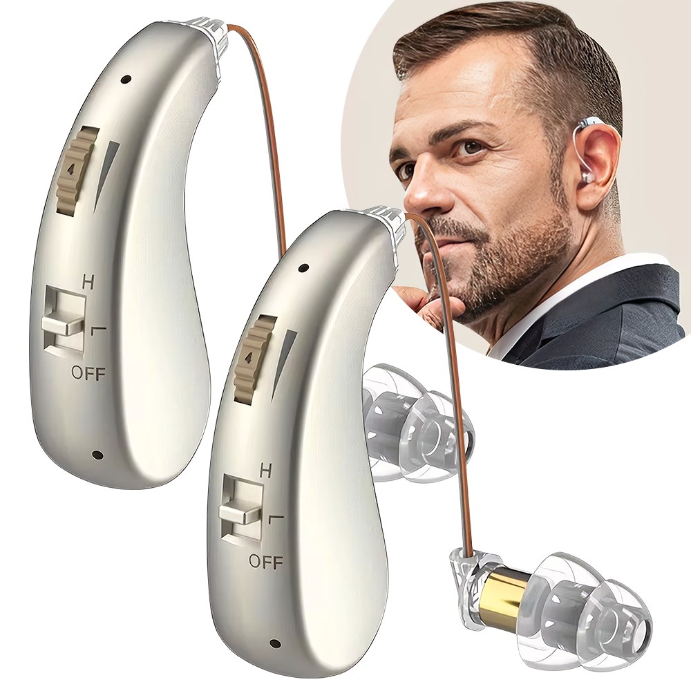 Pair Rechargeable Digital Hearing Aid Portable Deaf Elderly BTE Sound Amplifier