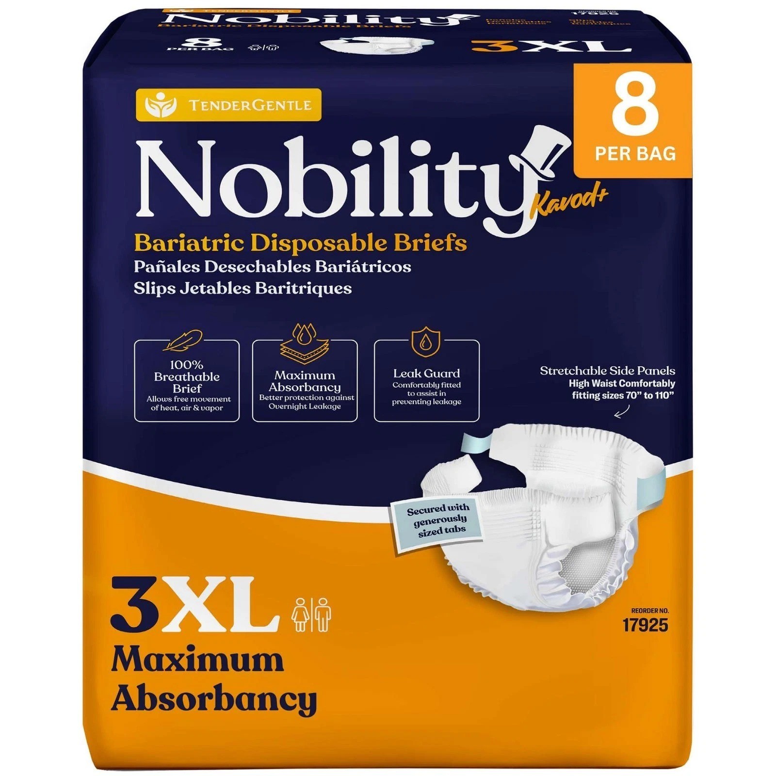 3XL Adult Diapers for Women and Men – 8 Bariatric Disposable Briefs with Tabs…