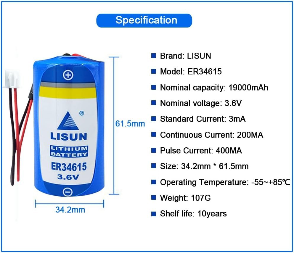 20x 3.6V 19000mAh ER34615 D Size PLC Battery with Plug for Multipurpose Battery