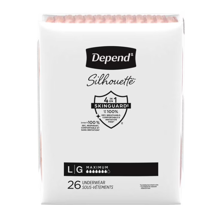 Depend Silhouette Women’s Incontinence Postpartum Bladder Leak Underwear, L,52ct