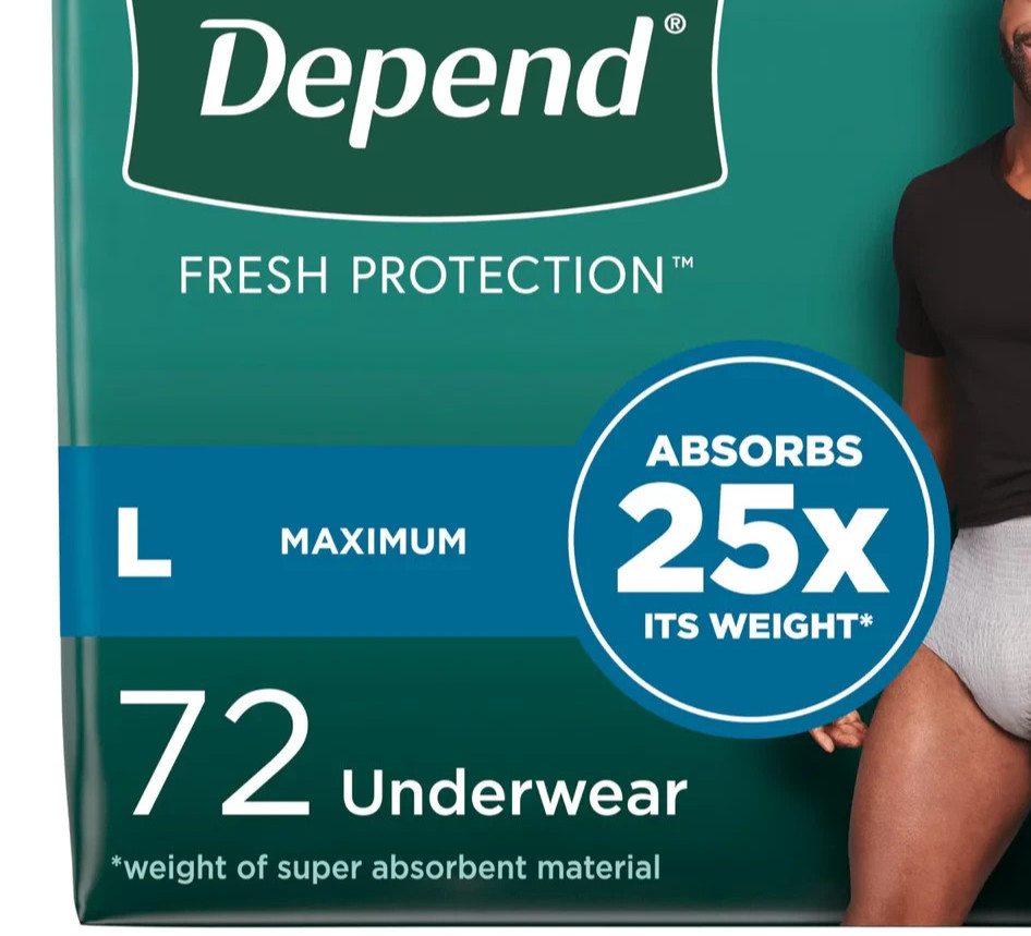 Depend Fresh Protection Men Large Gray Max Protective Underwear 72 2 x 36