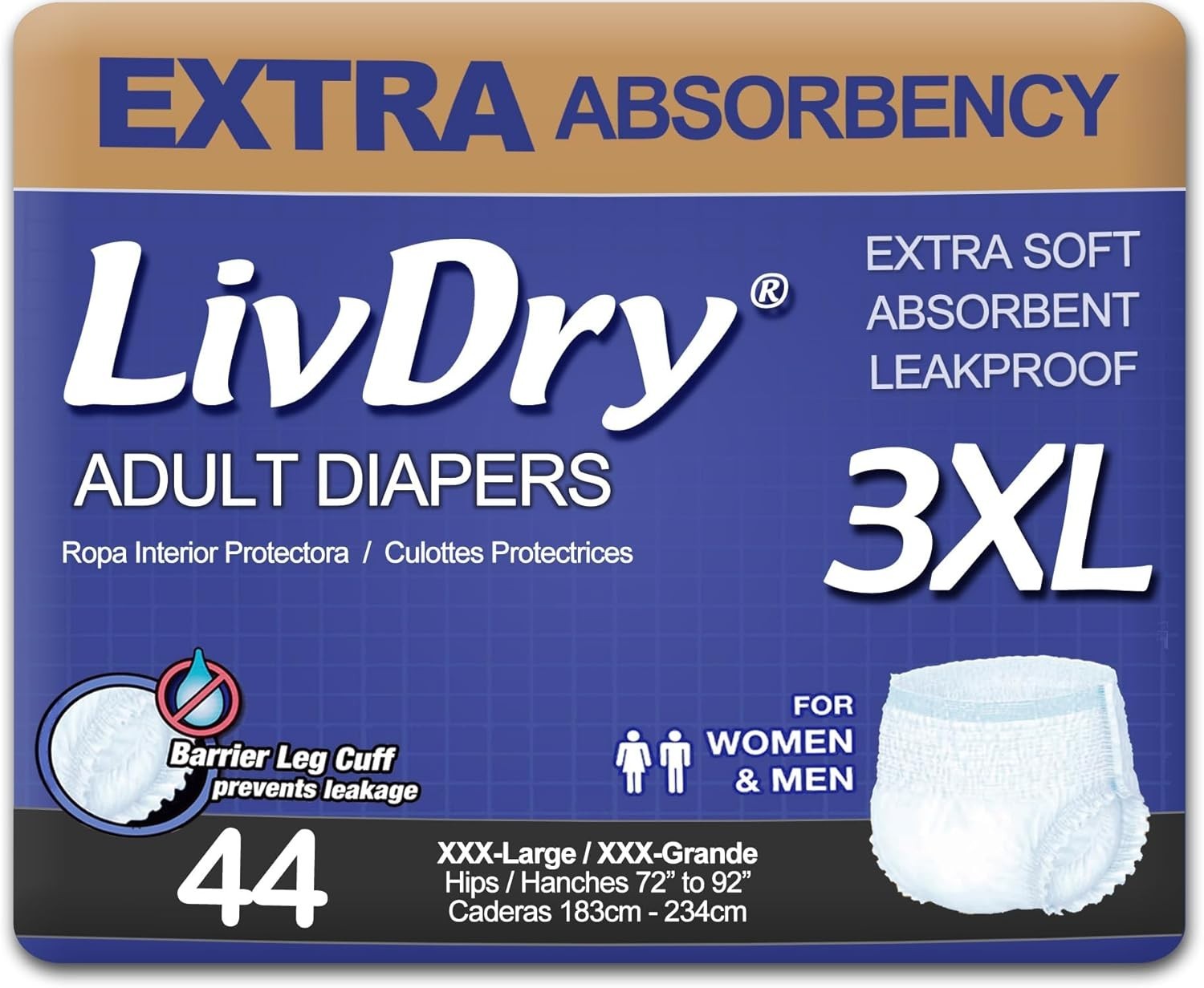 Adult Incontinence Underwear XXXL Extra Absorbency 44 Count