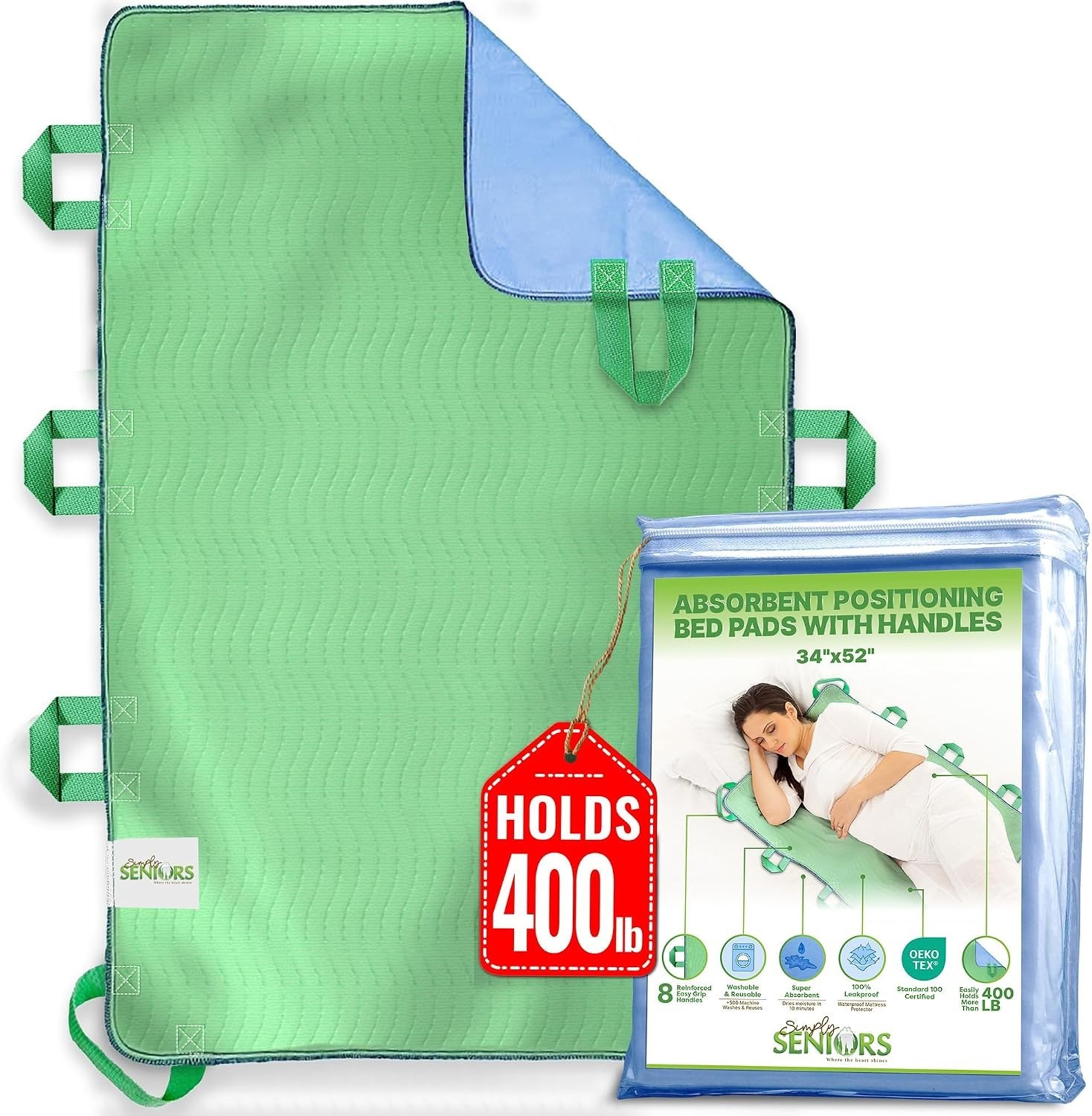 Ultimate 34″x52″ Positioning Bed Pad – 8 Handles for Safe Transfers and Comfort