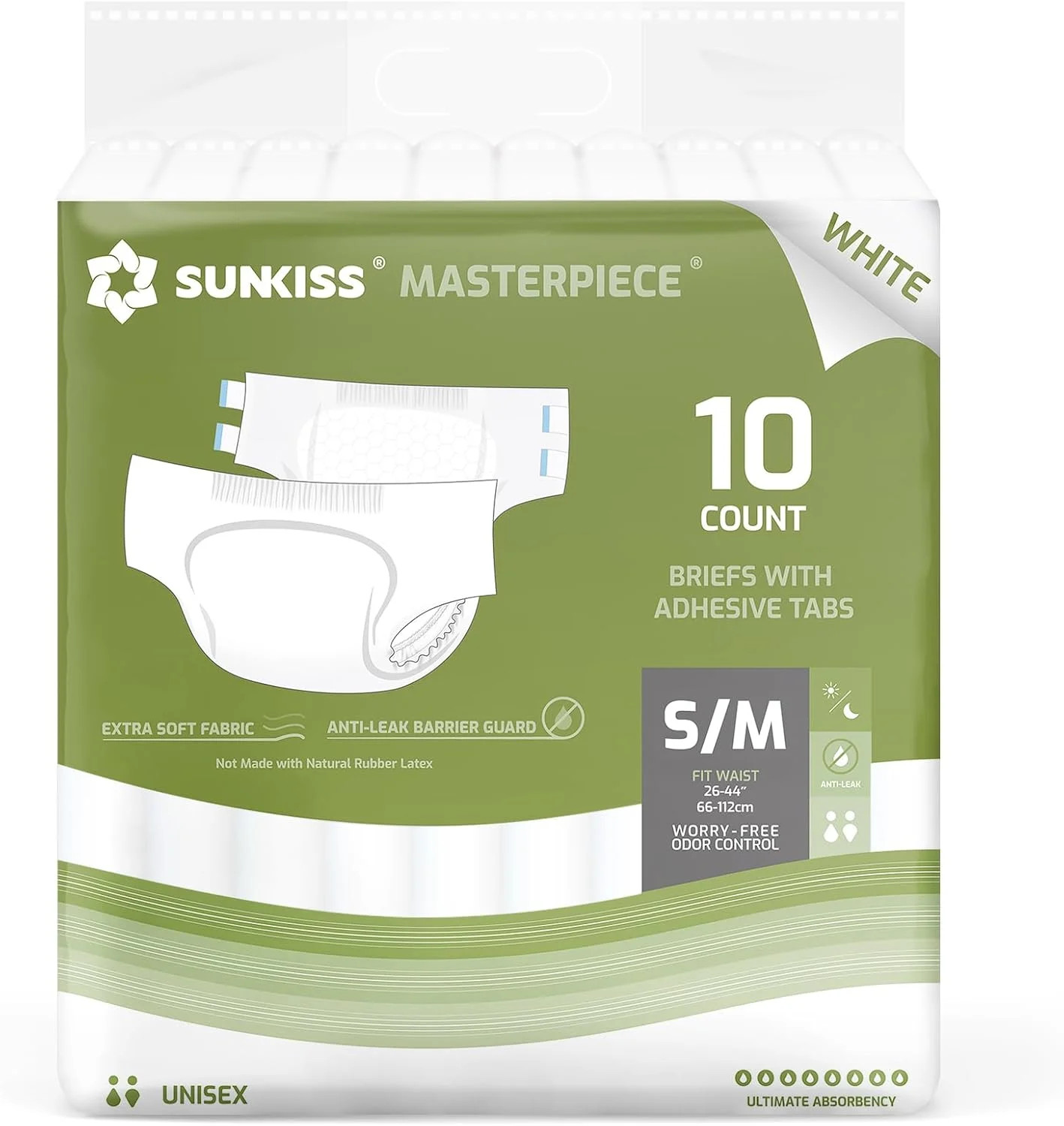 SUNKISS Masterpiece Adult Diapers with Tabs, Unisex Disposable Incontinence Brie