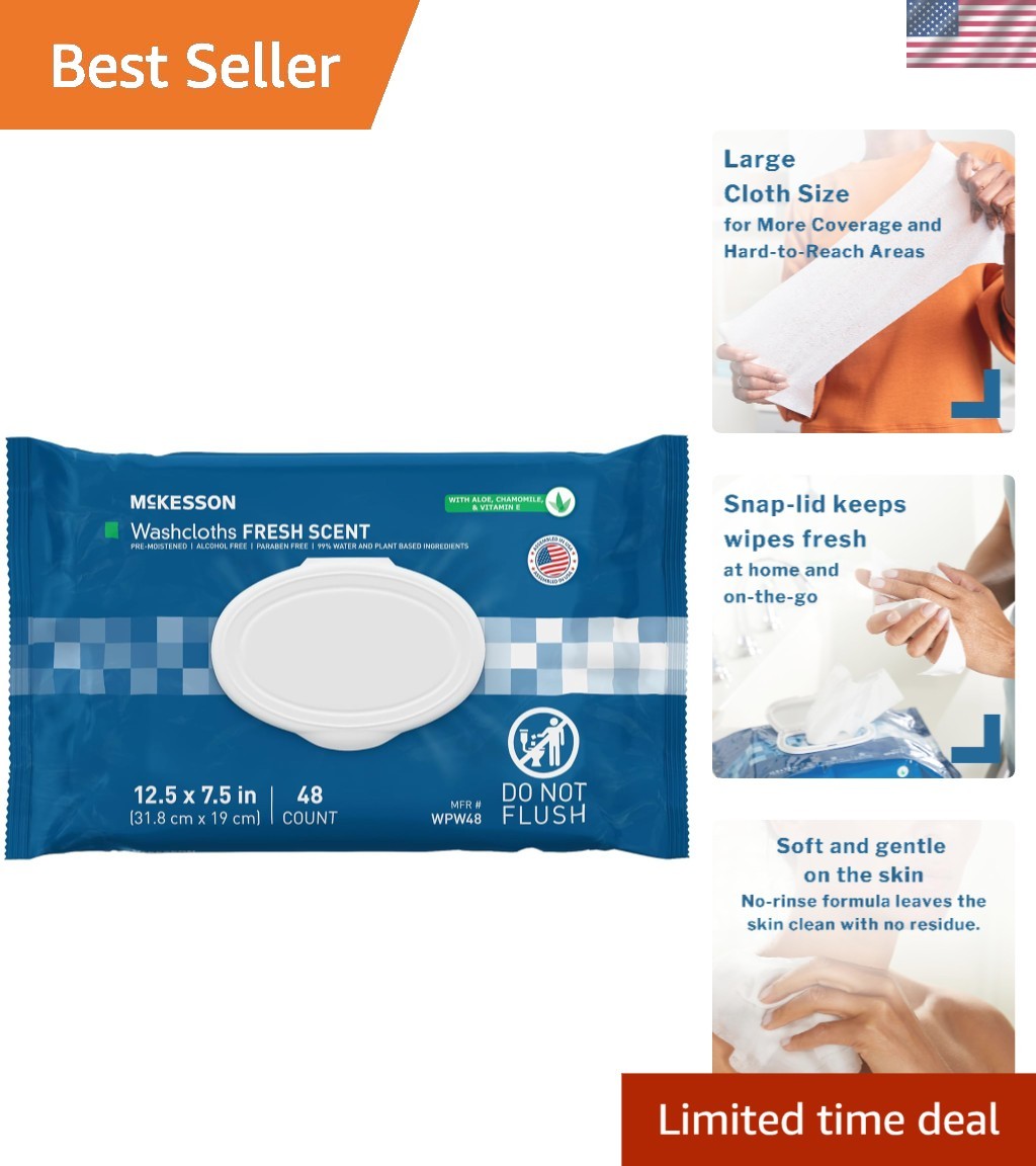 Gentle Scented Cleansing Wipes for Adults – 48 Count, Rinse-Free Convenience