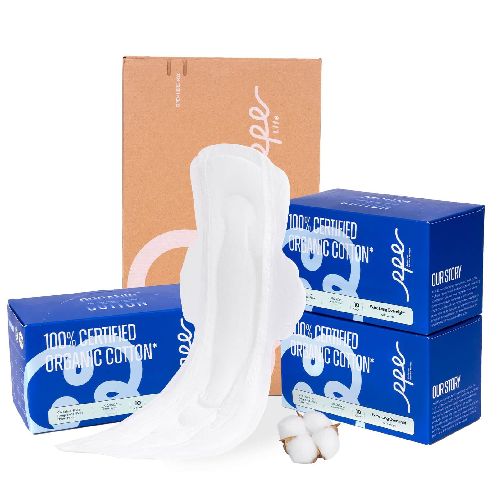 100% Organic Super Long Overnight Pads Extra Overnight, Size 6, 30ct
